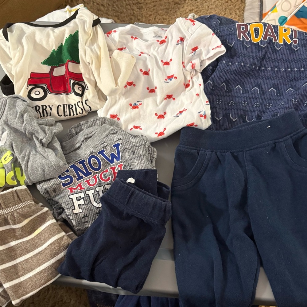 Kids Matching Set with Crab Print and Navy Pants